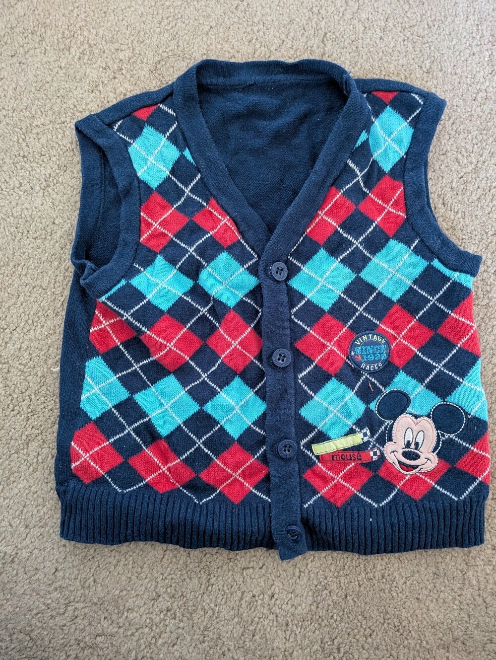 Vintage Kids Mickey Mouse Argyle Sweater Vest